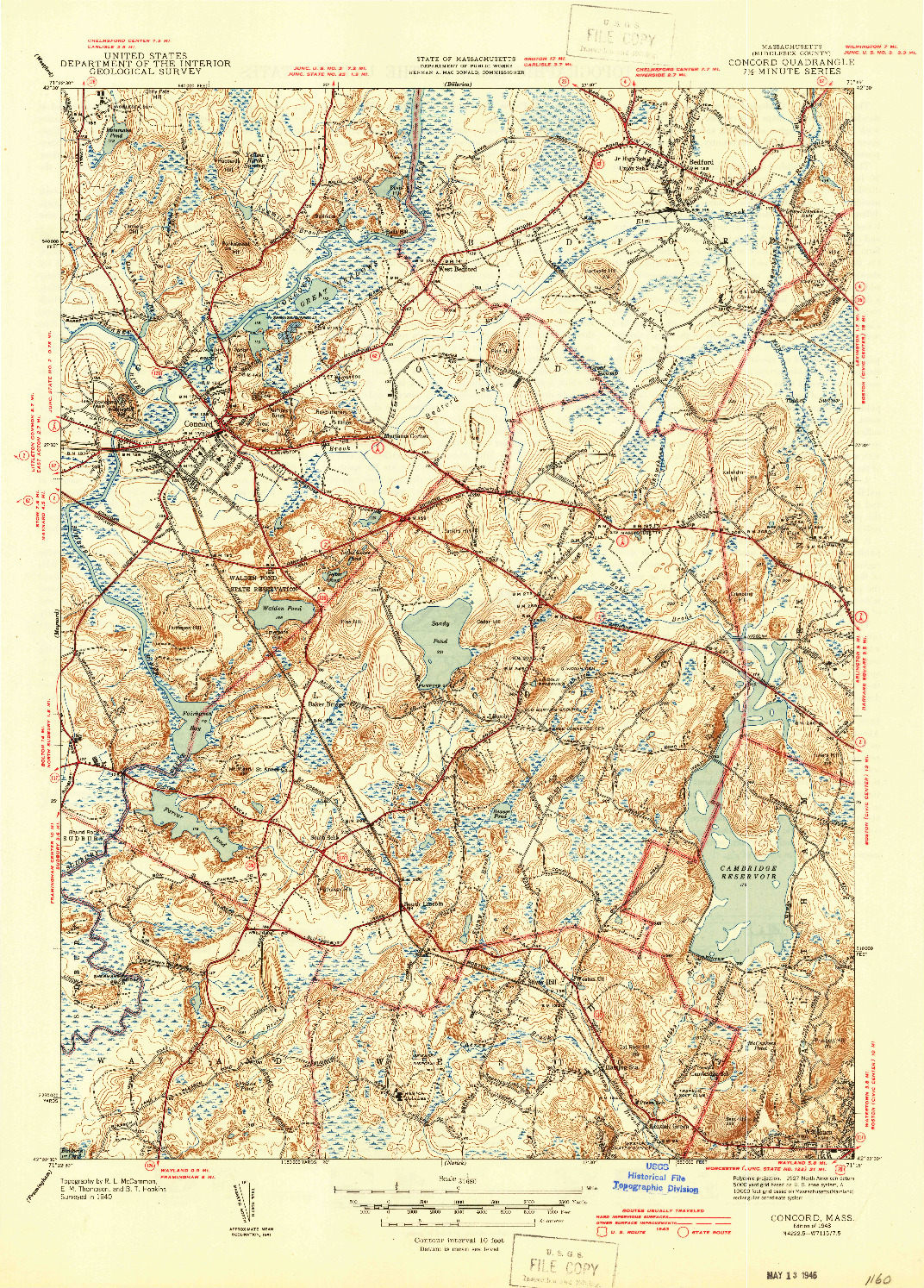 USGS 1:31680-SCALE QUADRANGLE FOR CONCORD, MA 1943