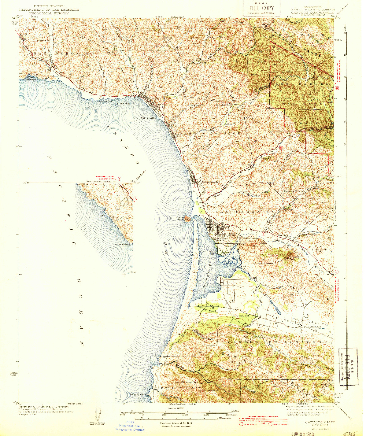 USGS 1:62500-SCALE QUADRANGLE FOR CAYUCOS, CA 1943