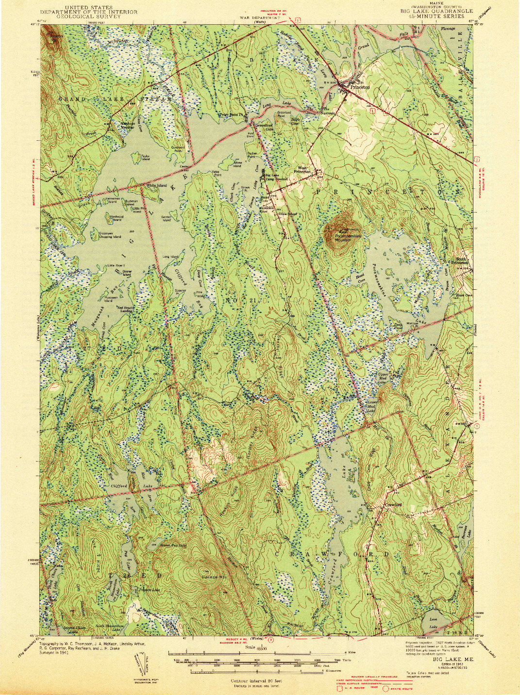 USGS 1:62500-SCALE QUADRANGLE FOR BIG LAKE, ME 1943