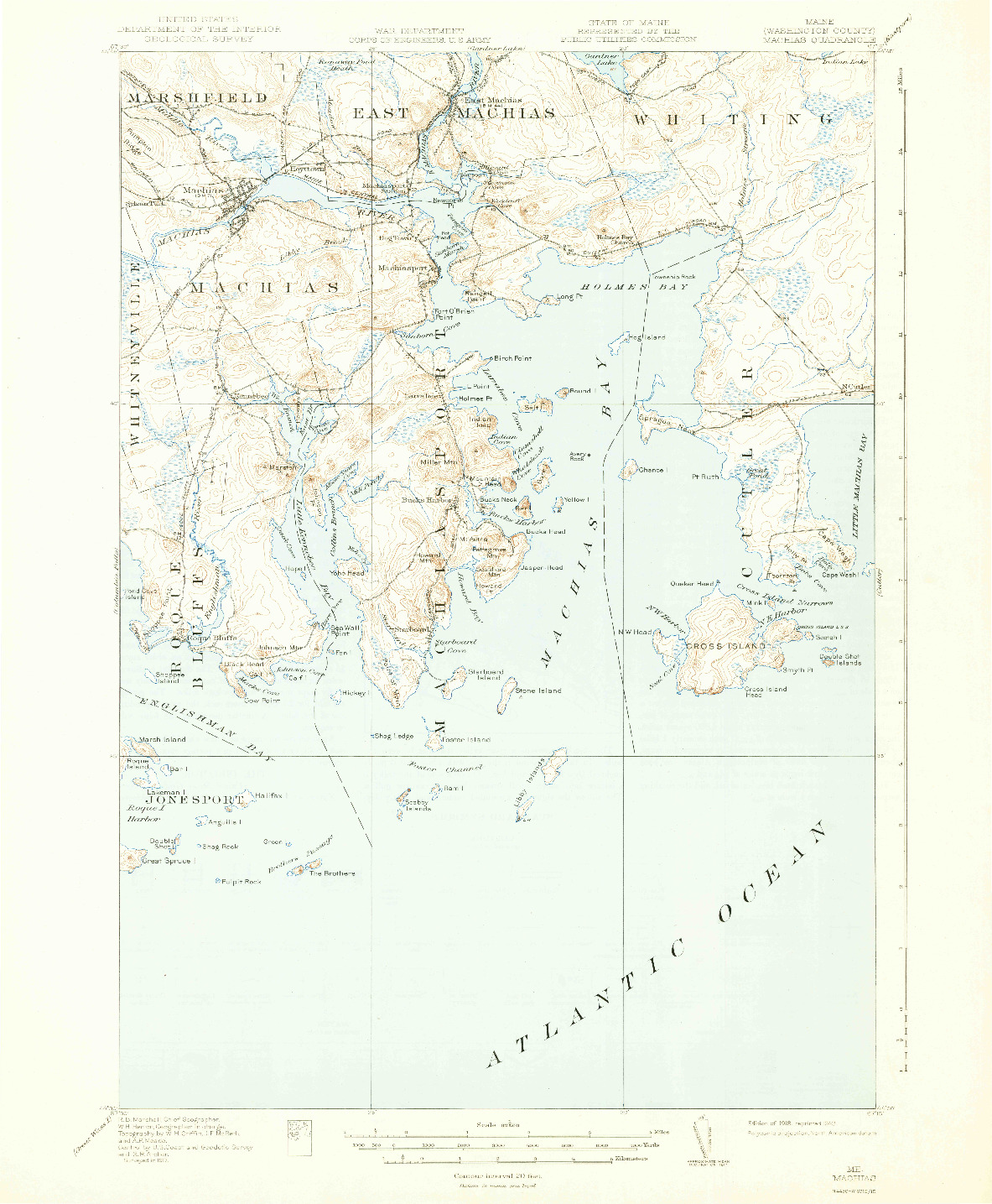 USGS 1:62500-SCALE QUADRANGLE FOR MACHIAS, ME 1918