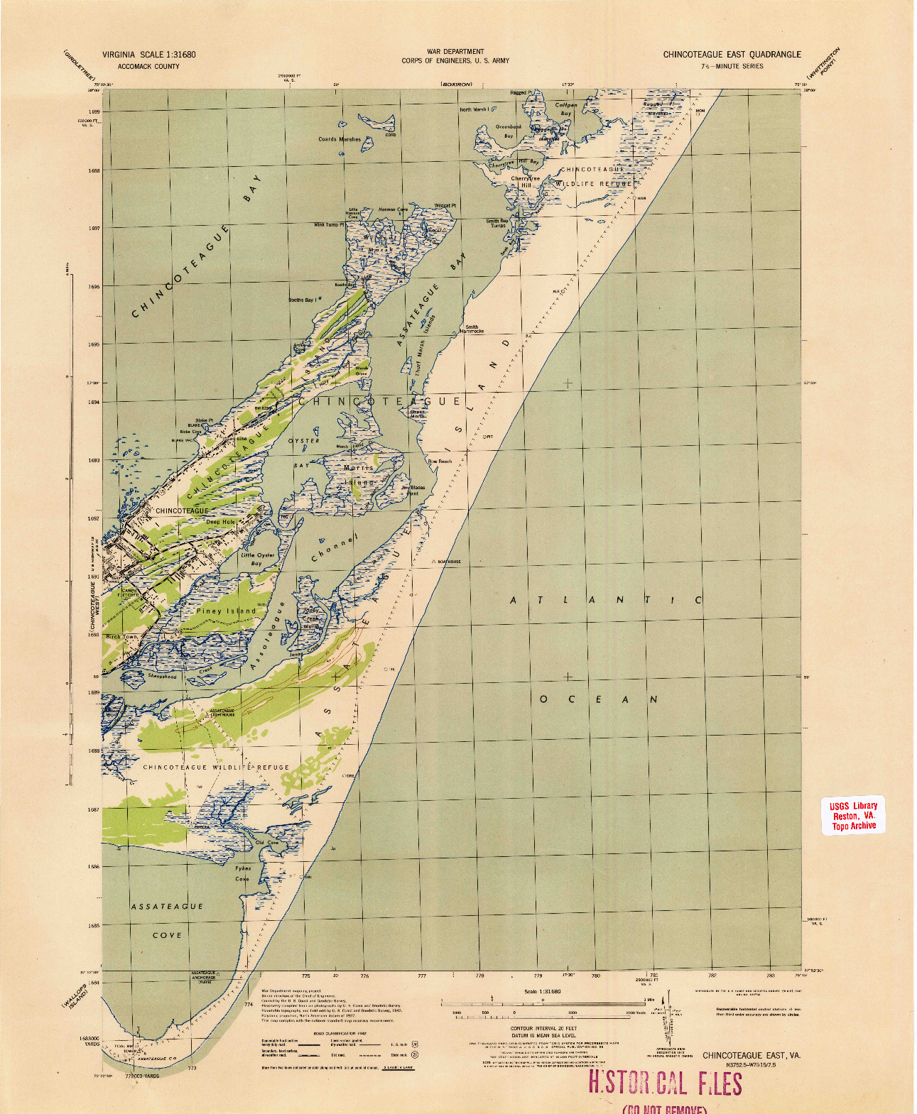 USGS 1:31680-SCALE QUADRANGLE FOR CHINCOTEAGUE EAST, VA 1943