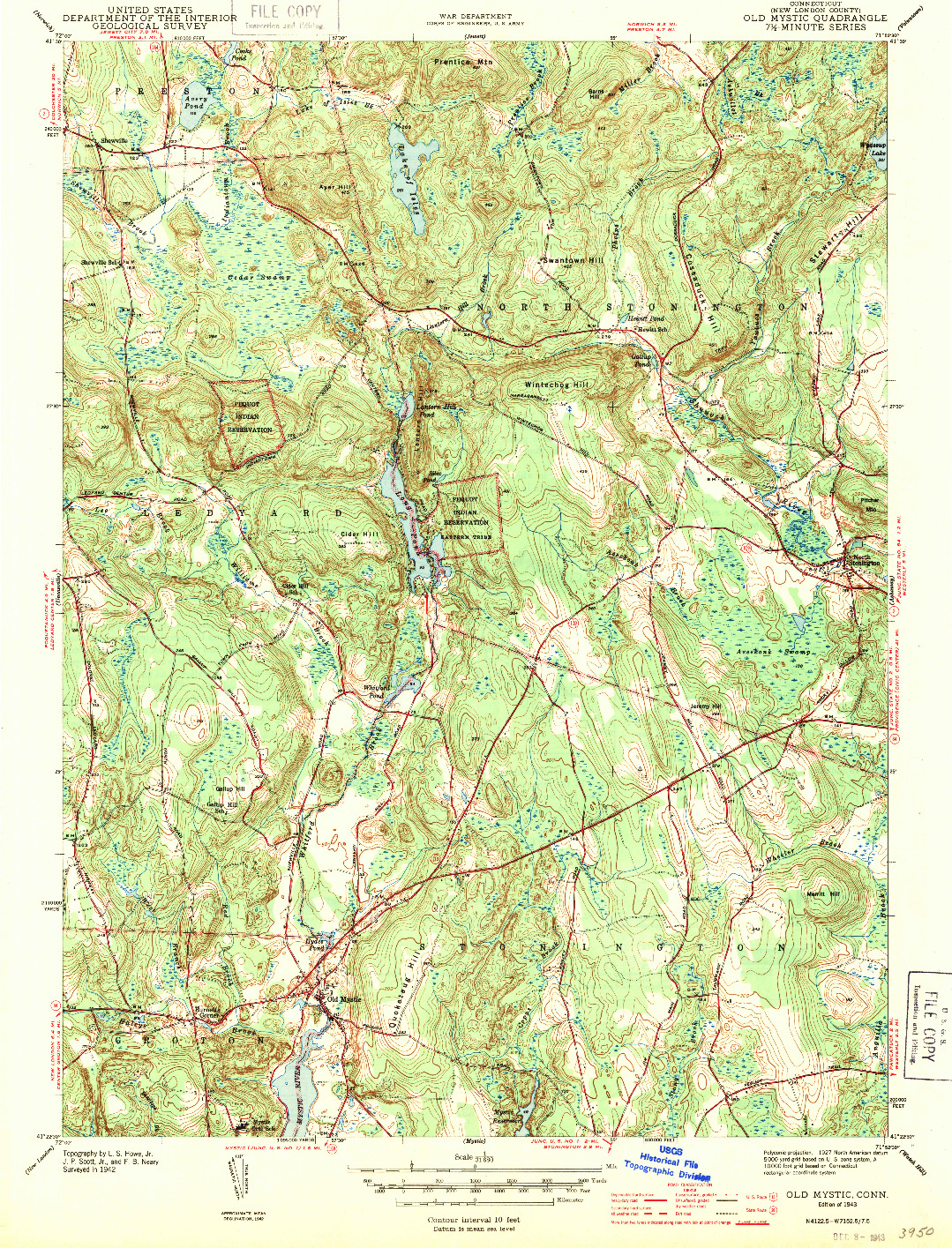 USGS 1:31680-SCALE QUADRANGLE FOR OLD MYSTIC, CT 1943