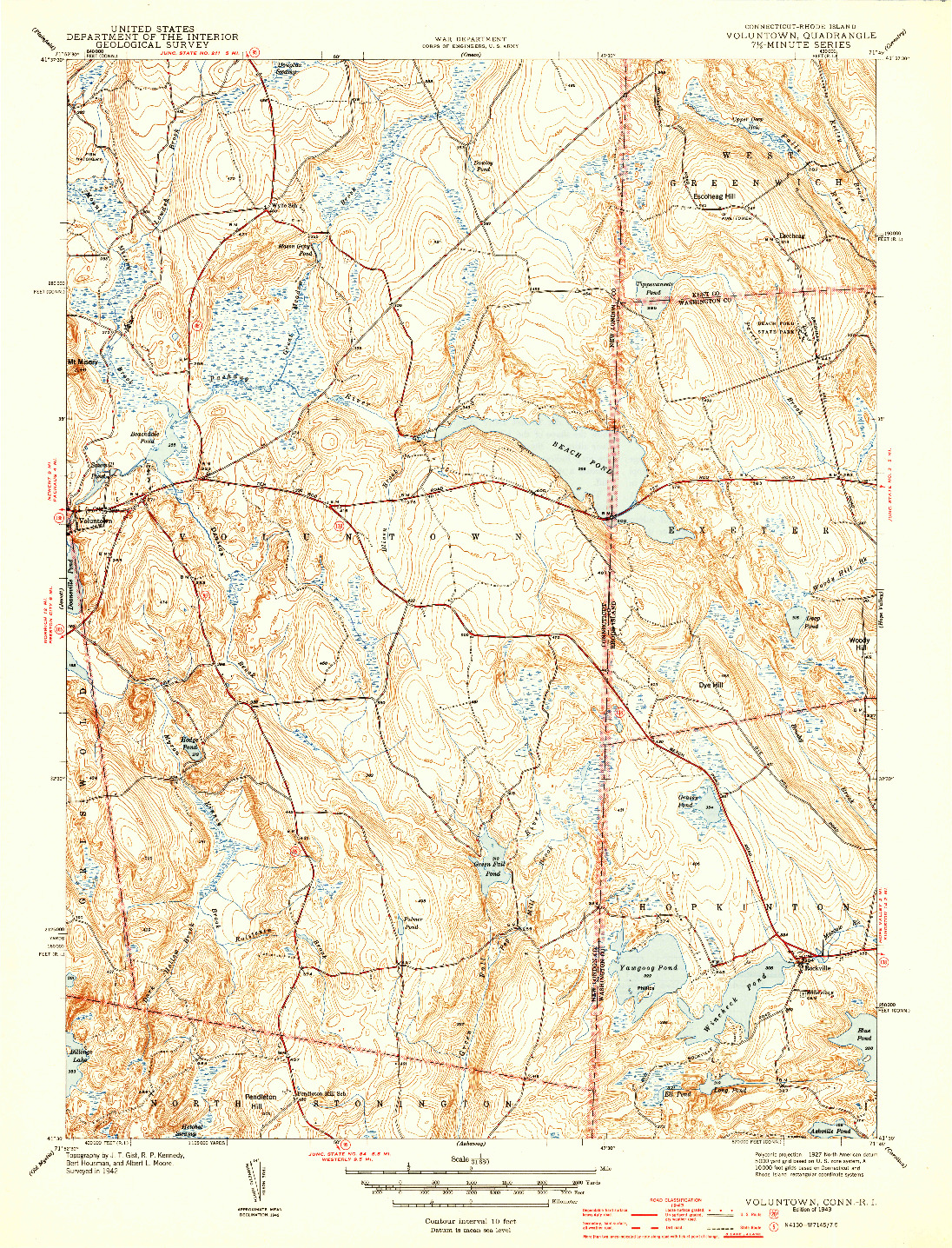 USGS 1:31680-SCALE QUADRANGLE FOR VOLUNTOWN, CT 1943