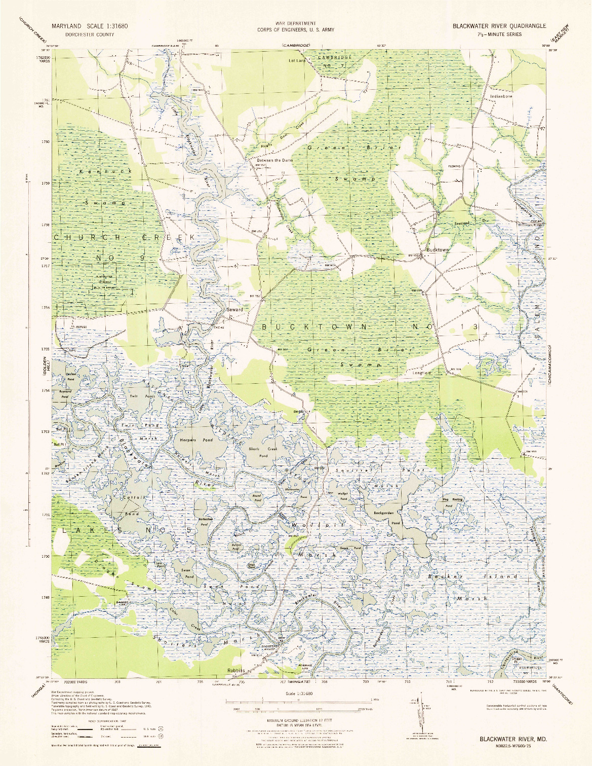 USGS 1:31680-SCALE QUADRANGLE FOR BLACKWATER RIVER, MD 1943