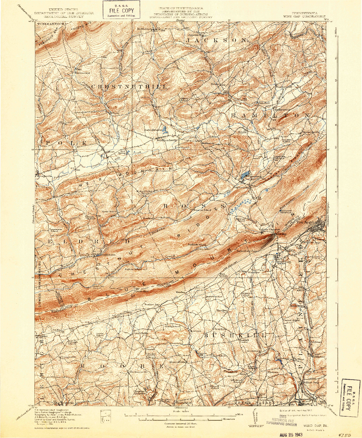 USGS 1:62500-SCALE QUADRANGLE FOR WIND GAP, PA 1916