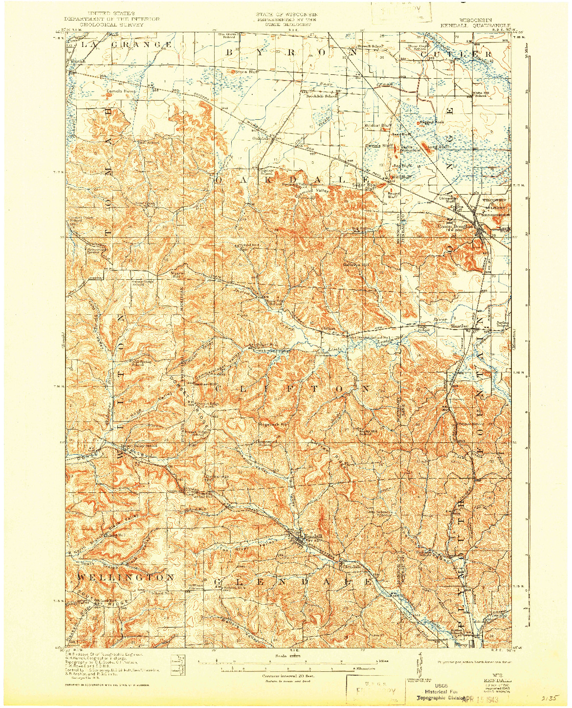 USGS 1:62500-SCALE QUADRANGLE FOR KENDALL, WI 1921