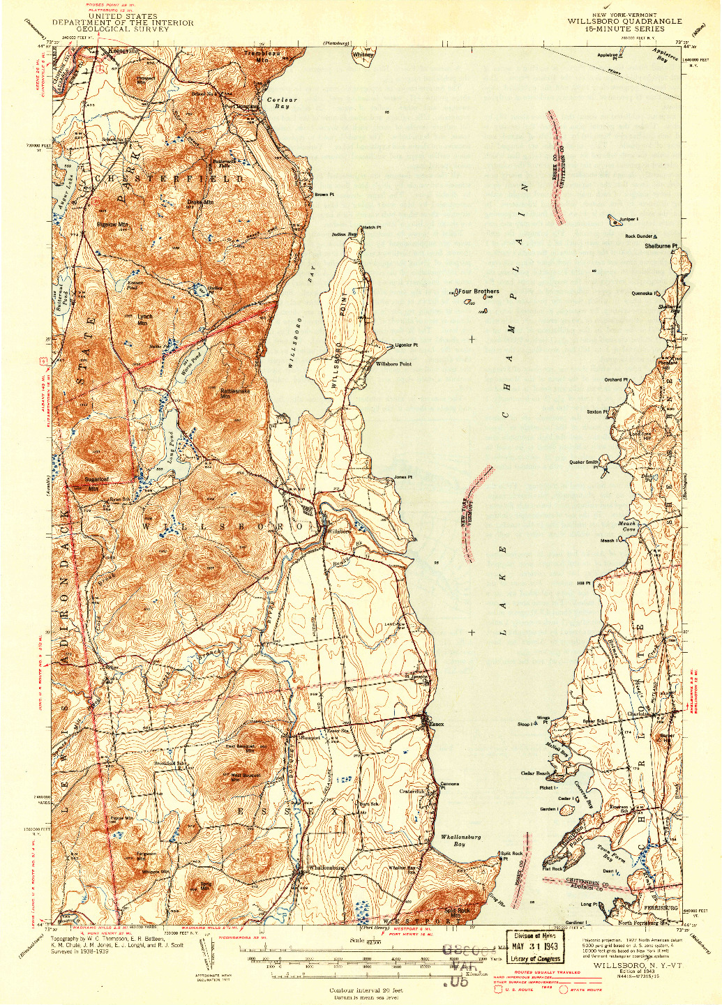 USGS 1:62500-SCALE QUADRANGLE FOR WILLSBORO, NY 1943