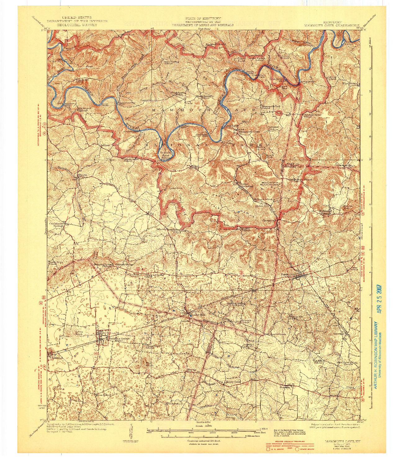 USGS 1:62500-SCALE QUADRANGLE FOR MAMMOTH CAVE, KY 1923
