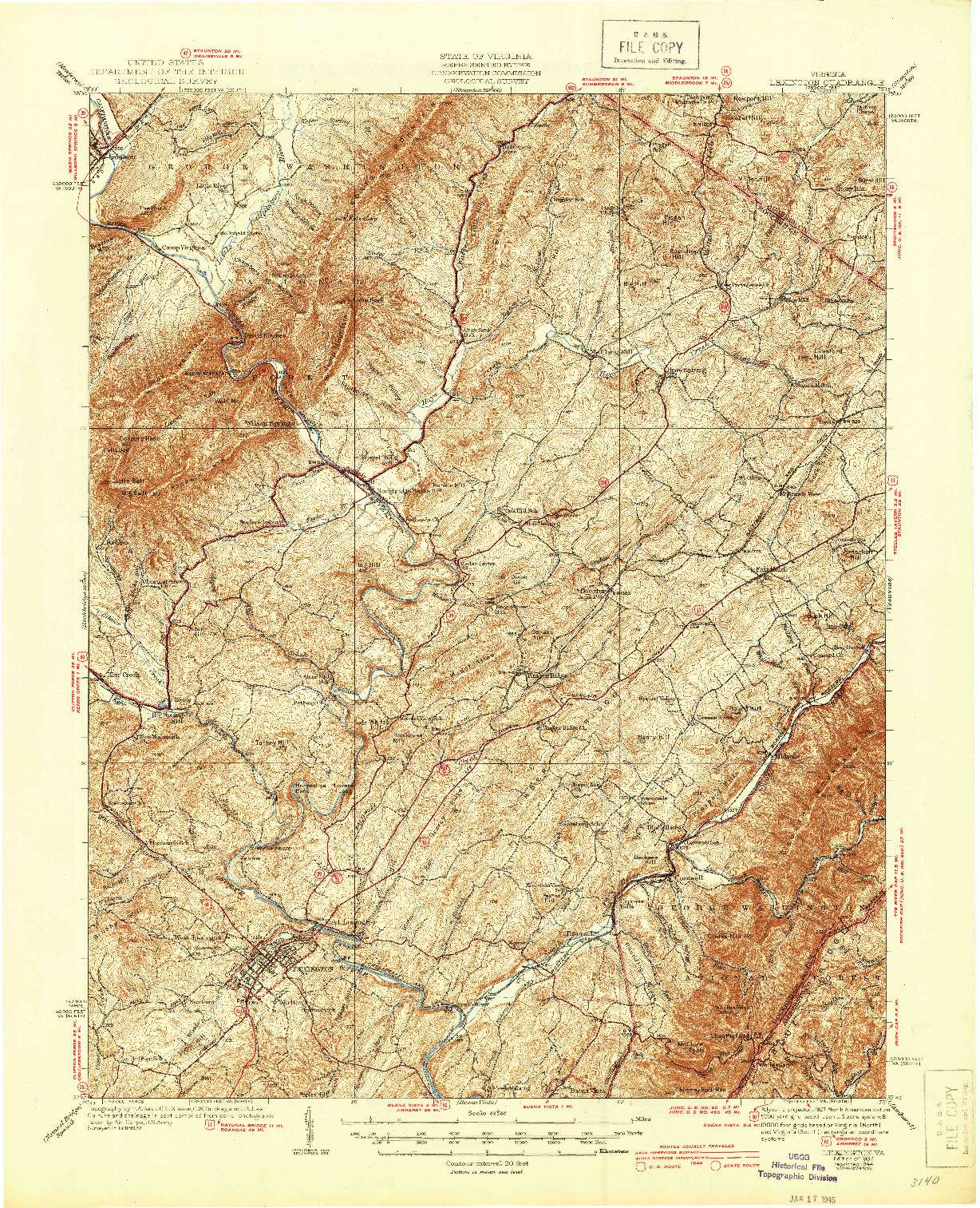 USGS 1:62500-SCALE QUADRANGLE FOR LEXINGTON, VA 1937