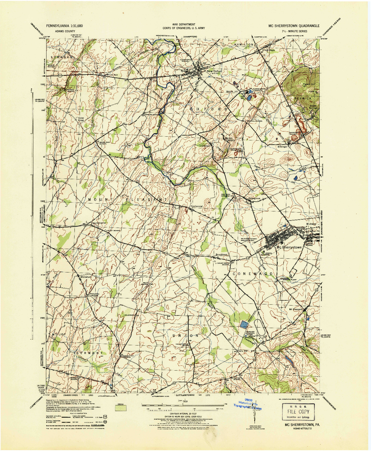 USGS 1:31680-SCALE QUADRANGLE FOR MC SHERRYSTOWN, PA 1944