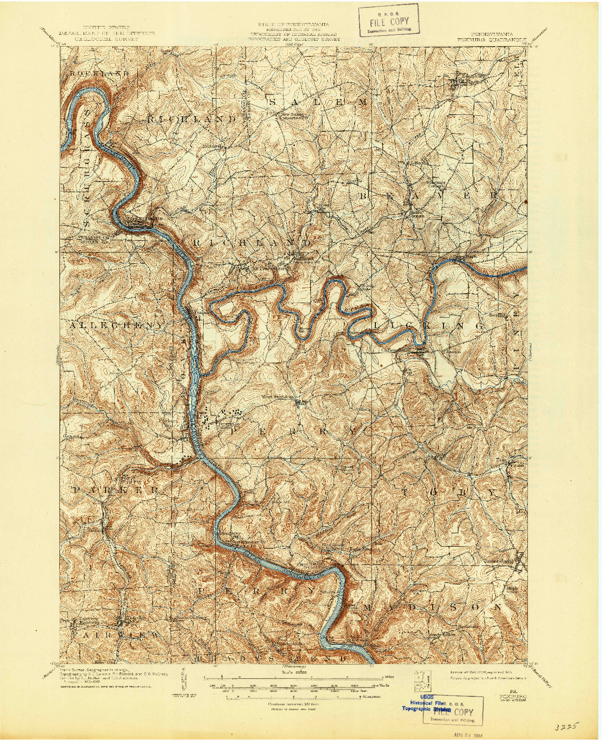 USGS 1:62500-SCALE QUADRANGLE FOR FOXBURG, PA 1908