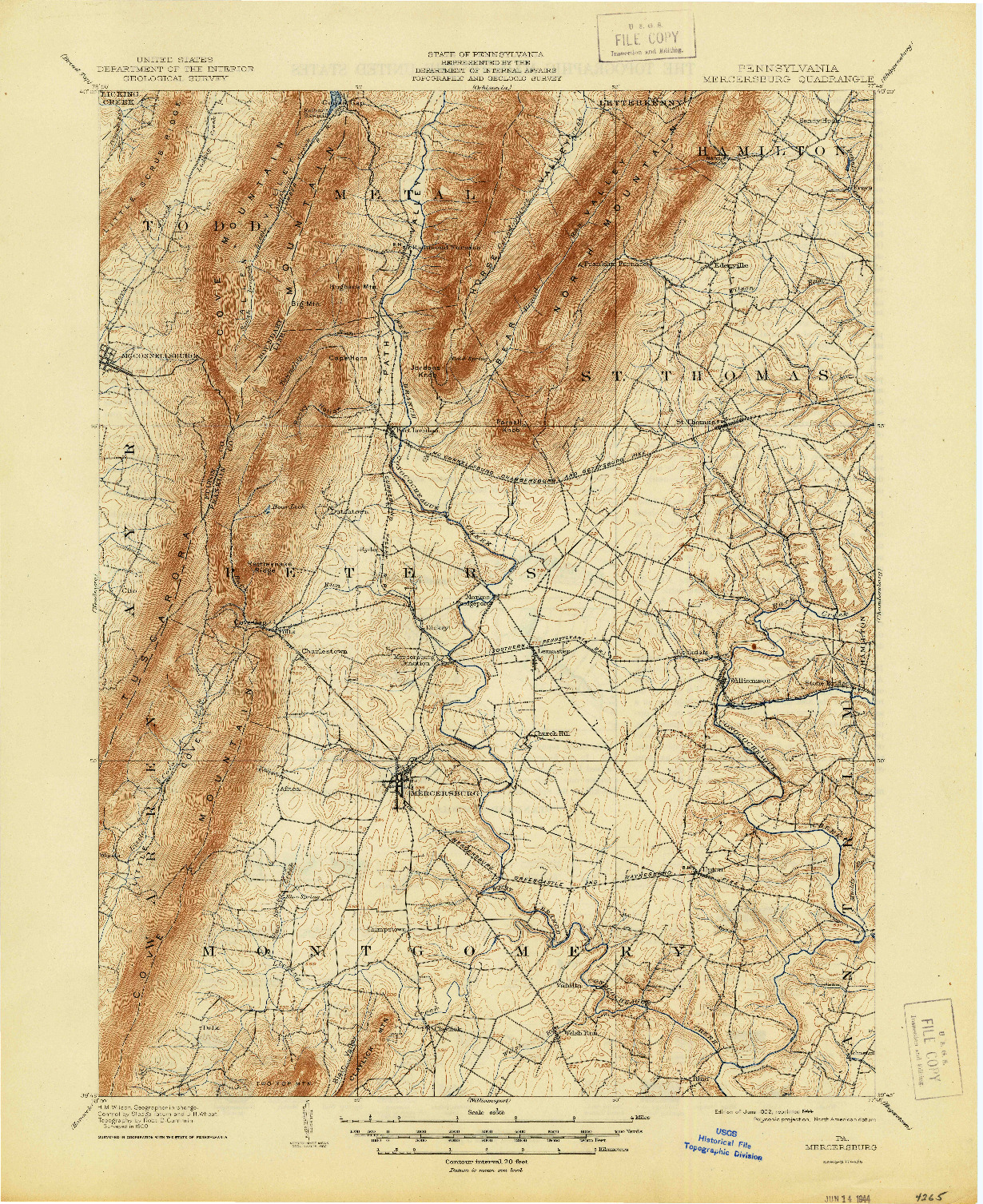 USGS 1:62500-SCALE QUADRANGLE FOR MERCERSBURG, PA 1902