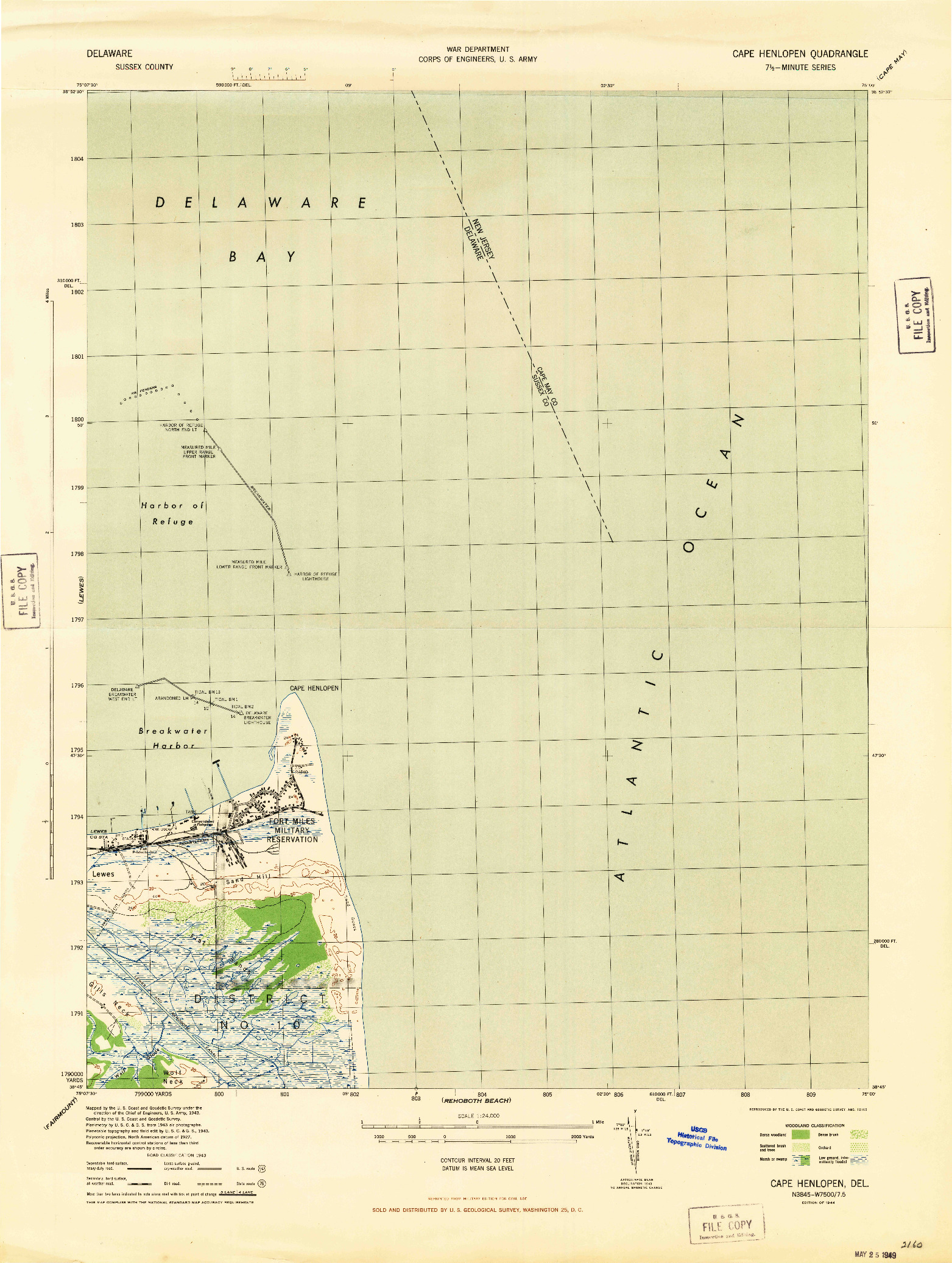 USGS 1:24000-SCALE QUADRANGLE FOR CAPE HENLOPEN, DE 1944