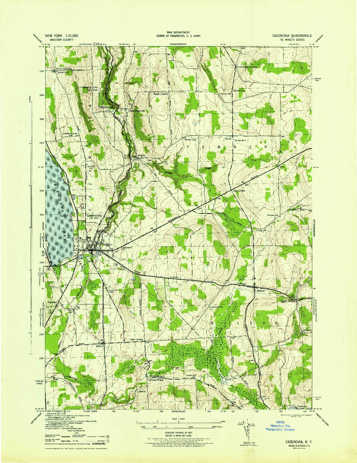 USGS 1:31680-SCALE QUADRANGLE FOR CAZENOVIA, NY 1944