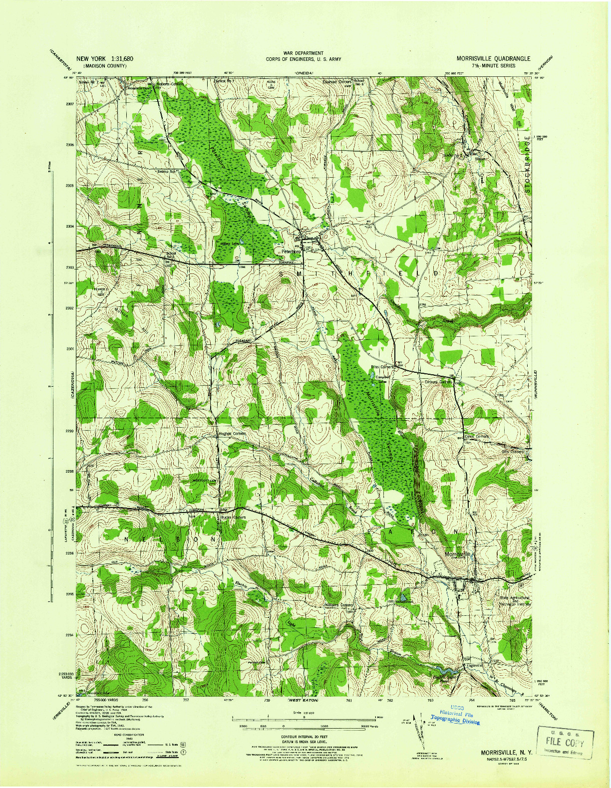 USGS 1:31680-SCALE QUADRANGLE FOR MORRISVILLE, NY 1944