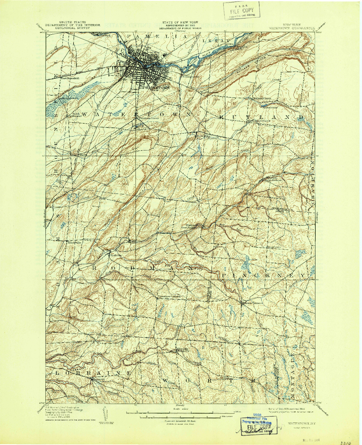 USGS 1:62500-SCALE QUADRANGLE FOR WATERTOWN, NY 1909