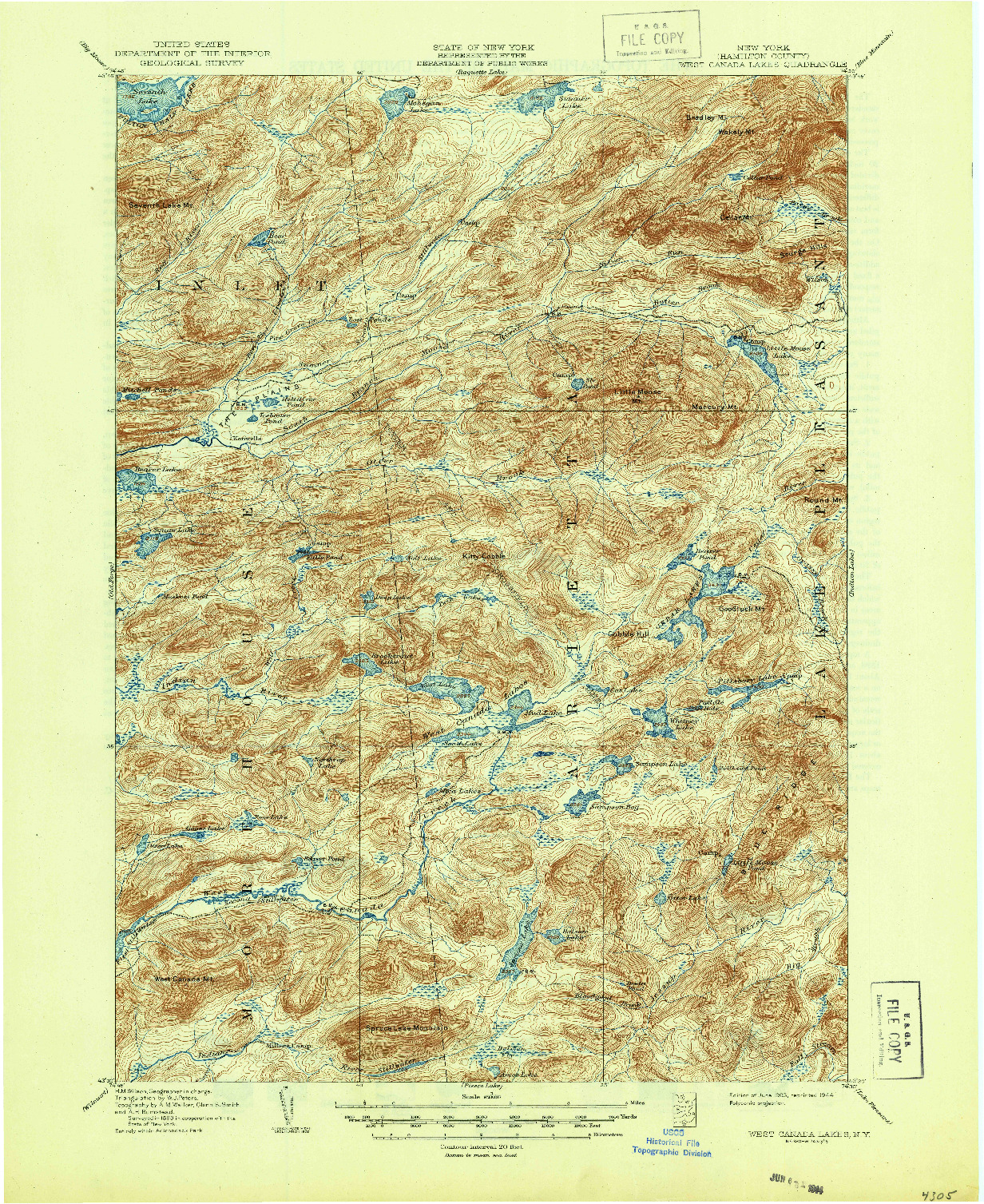 USGS 1:62500-SCALE QUADRANGLE FOR WEST CANADA LAKES, NY 1903