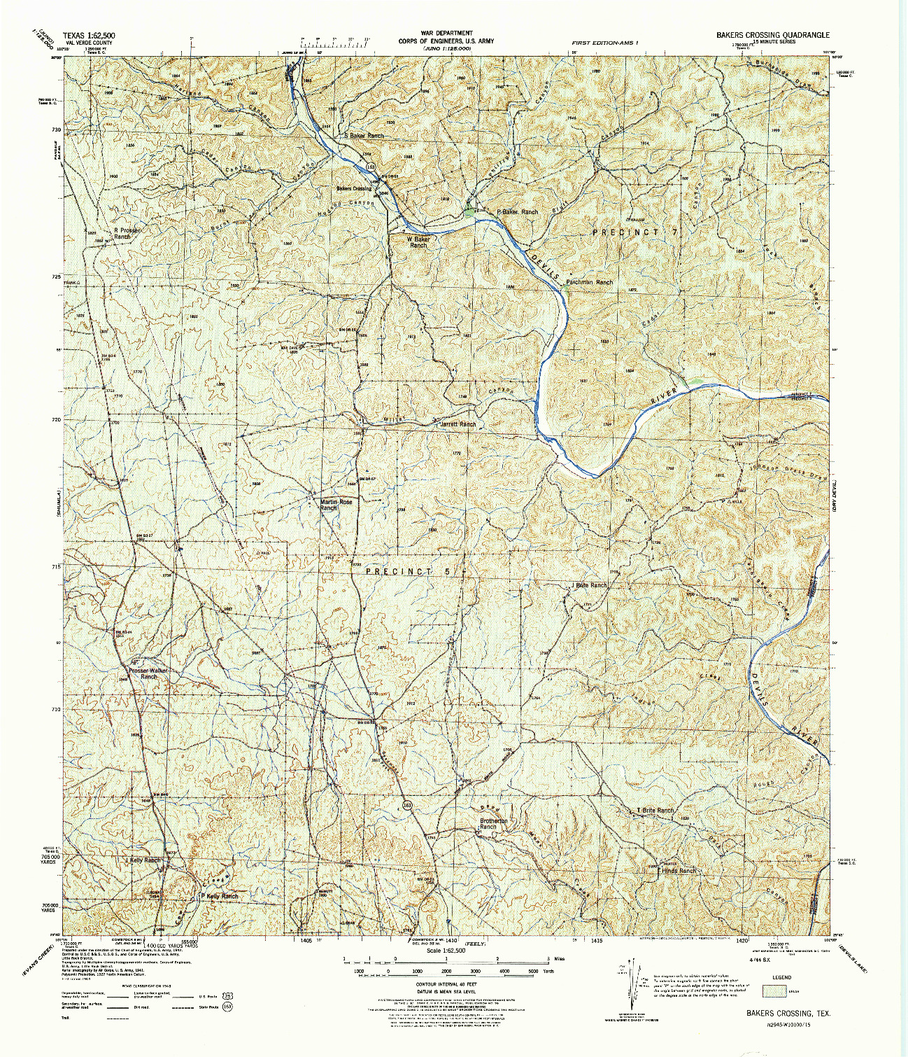 USGS 1:62500-SCALE QUADRANGLE FOR BAKER CROSSING, TX 1944