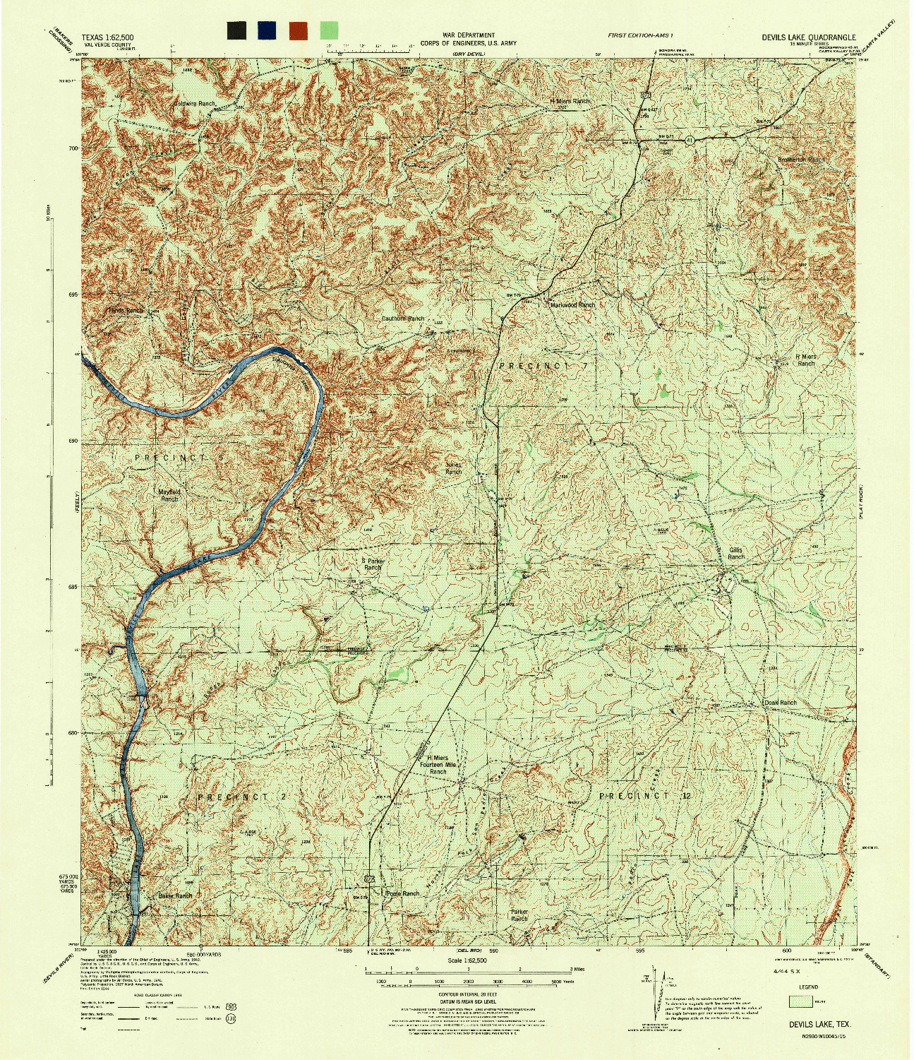 USGS 1:62500-SCALE QUADRANGLE FOR DEVILS LAKE, TX 1944