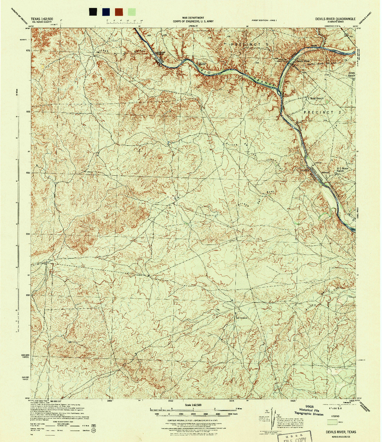 USGS 1:62500-SCALE QUADRANGLE FOR DEVILS RIVER, TX 1944