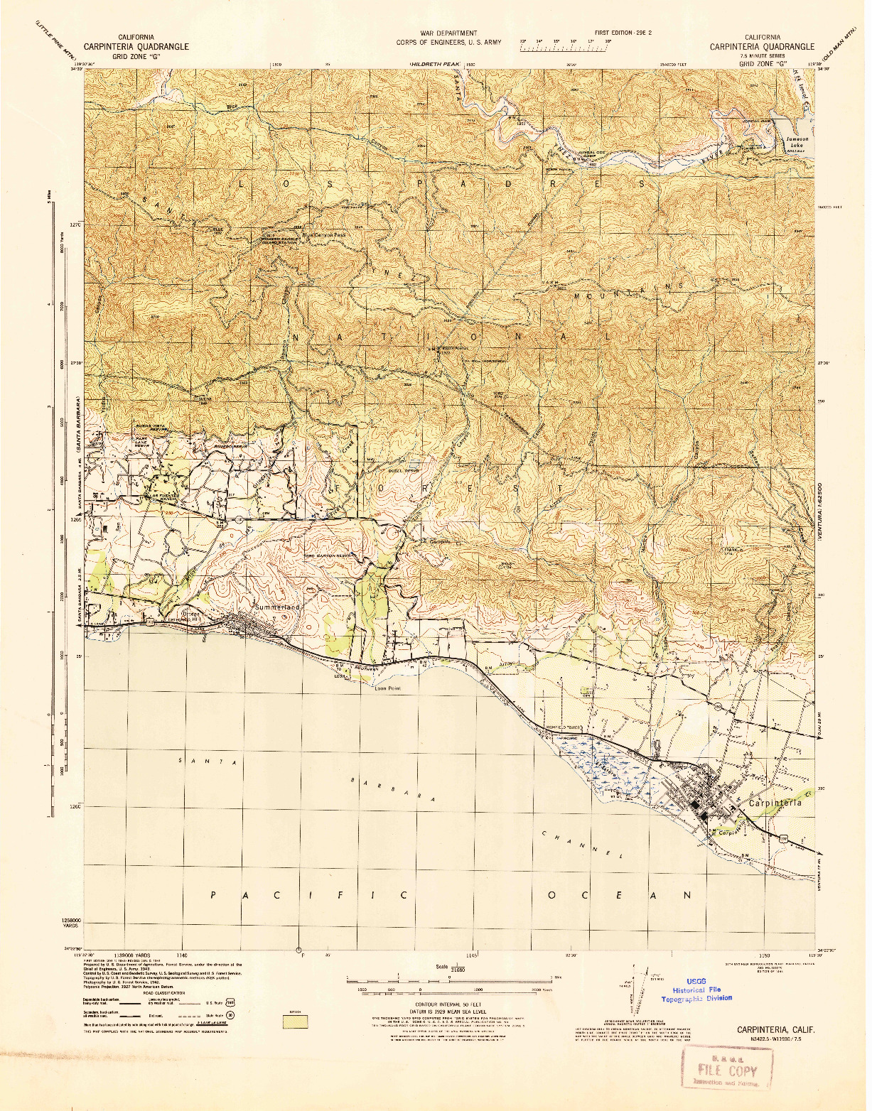 USGS 1:31680-SCALE QUADRANGLE FOR CARPINTERIA, CA 1944