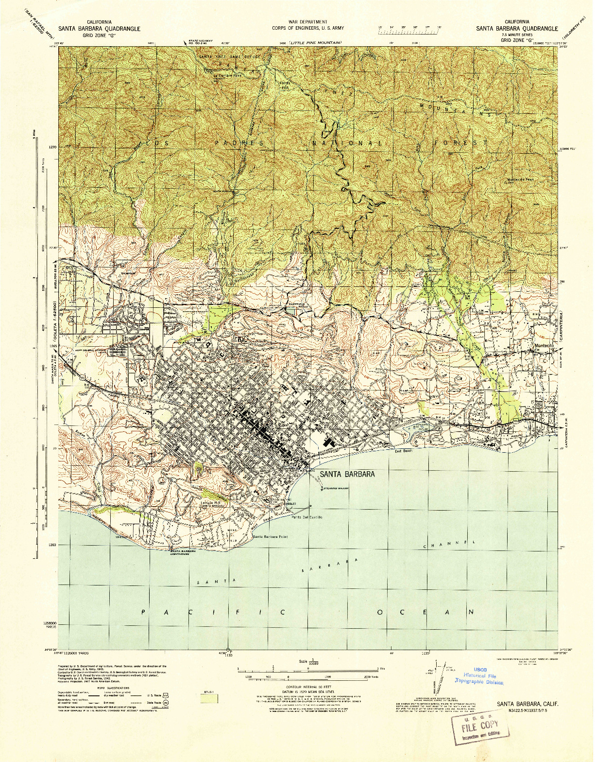 USGS 1:31680-SCALE QUADRANGLE FOR SANTA BARBARA, CA 1944