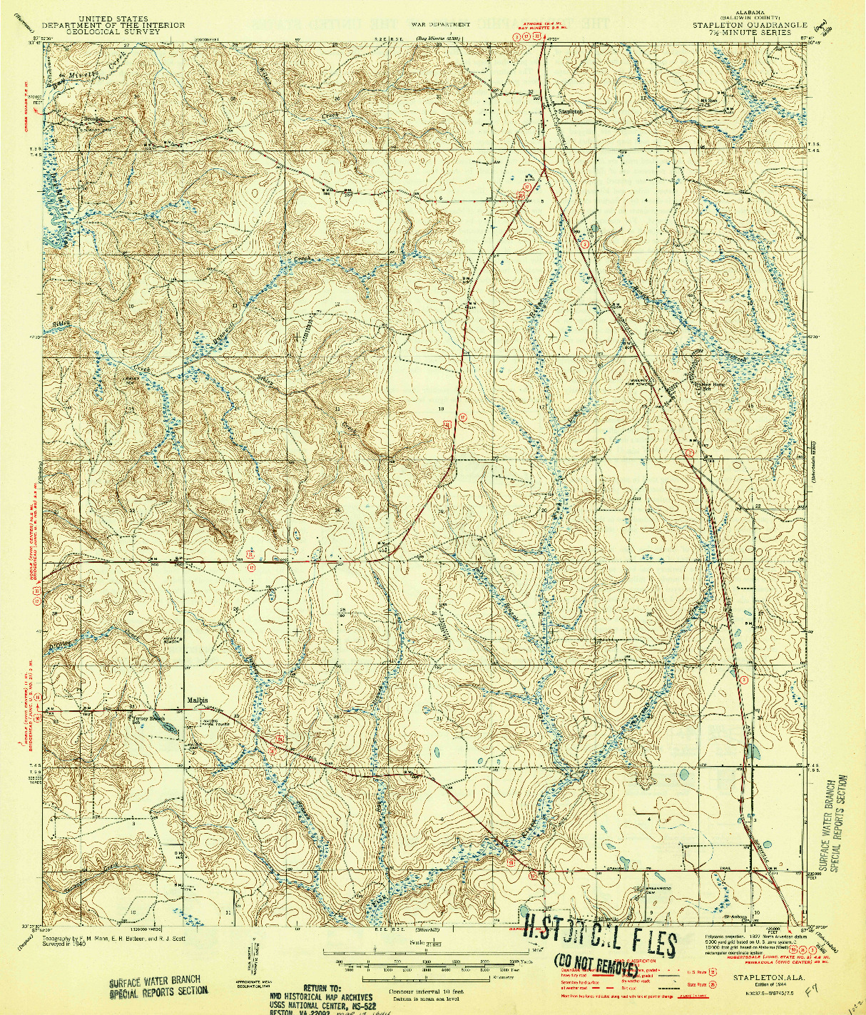 USGS 1:31680-SCALE QUADRANGLE FOR STAPLETON, AL 1944