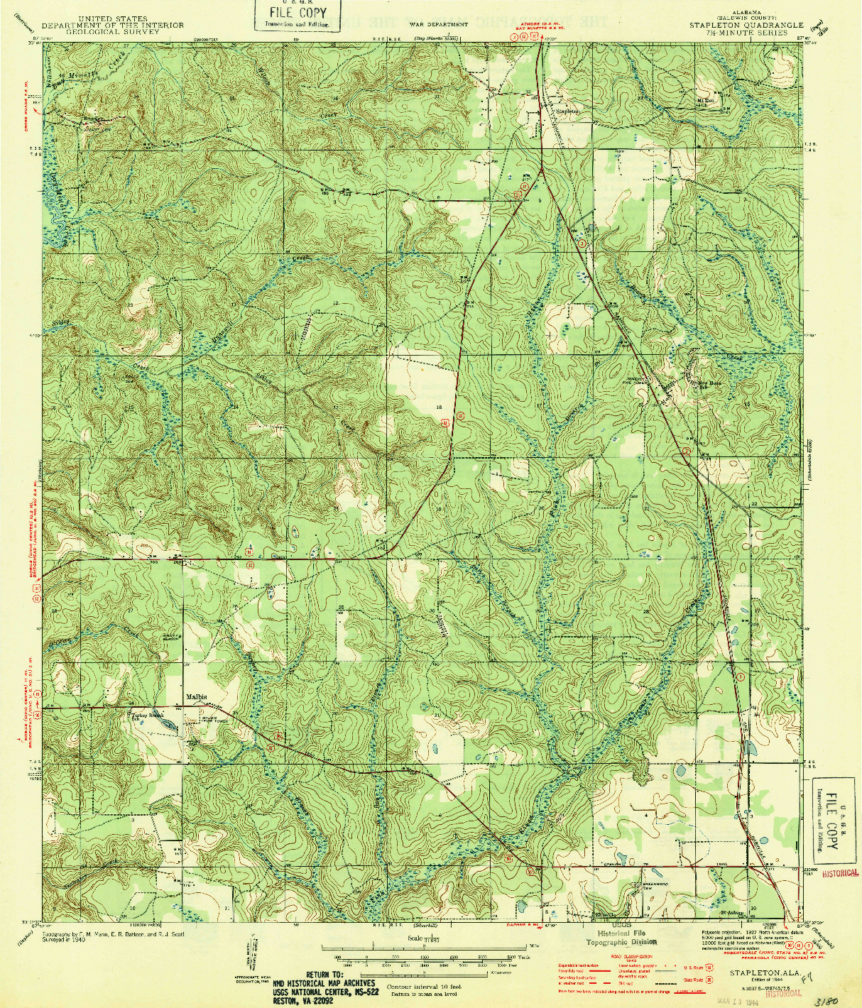 USGS 1:31680-SCALE QUADRANGLE FOR STAPLETON, AL 1944