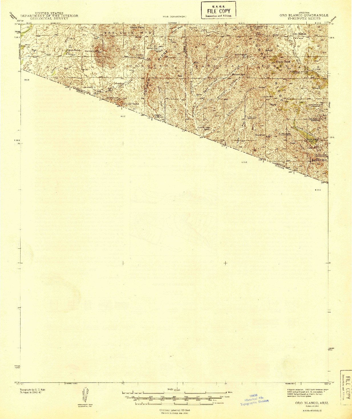 USGS 1:62500-SCALE QUADRANGLE FOR ORO BLANCO, AZ 1944