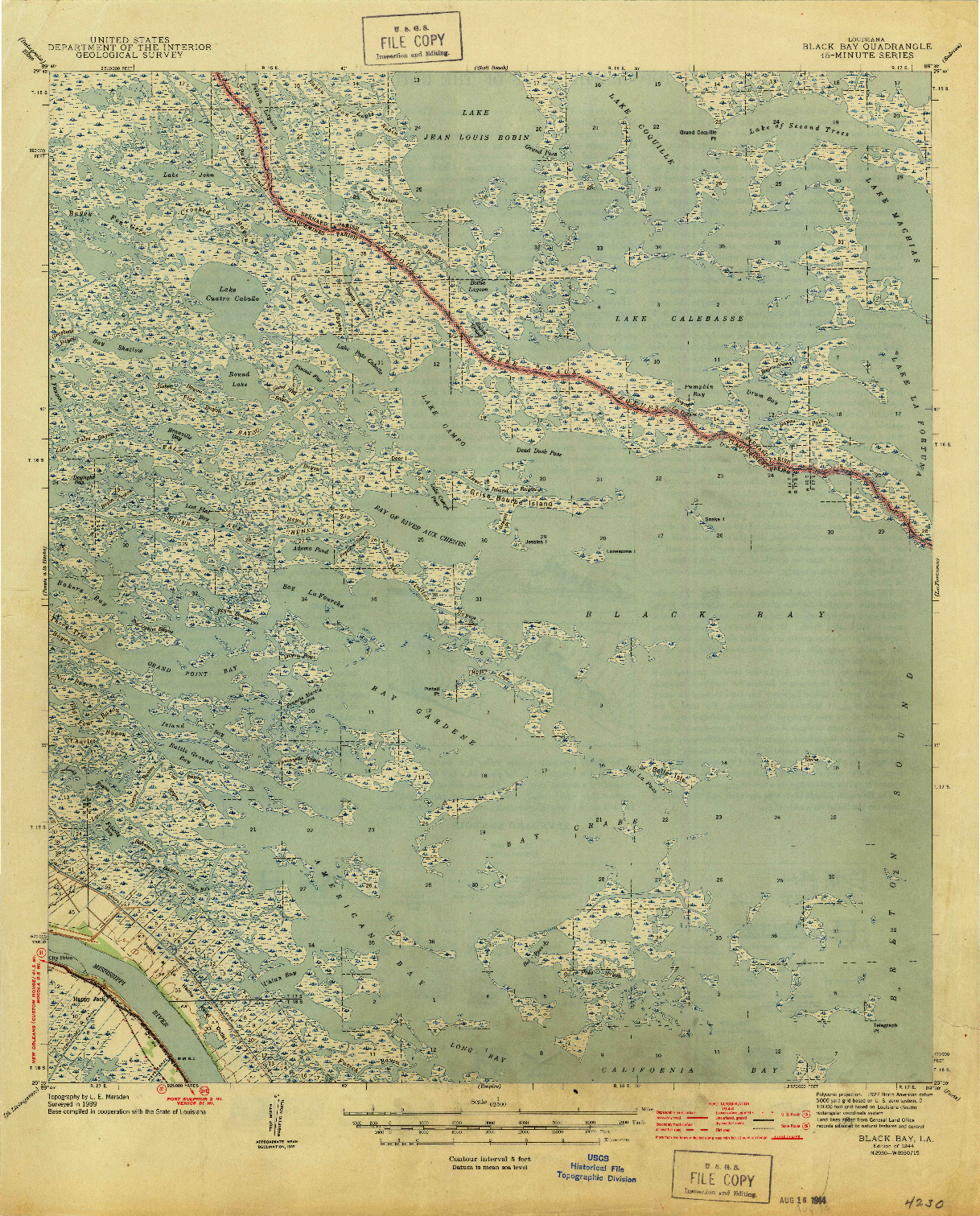 USGS 1:62500-SCALE QUADRANGLE FOR BLACK BAY, LA 1944