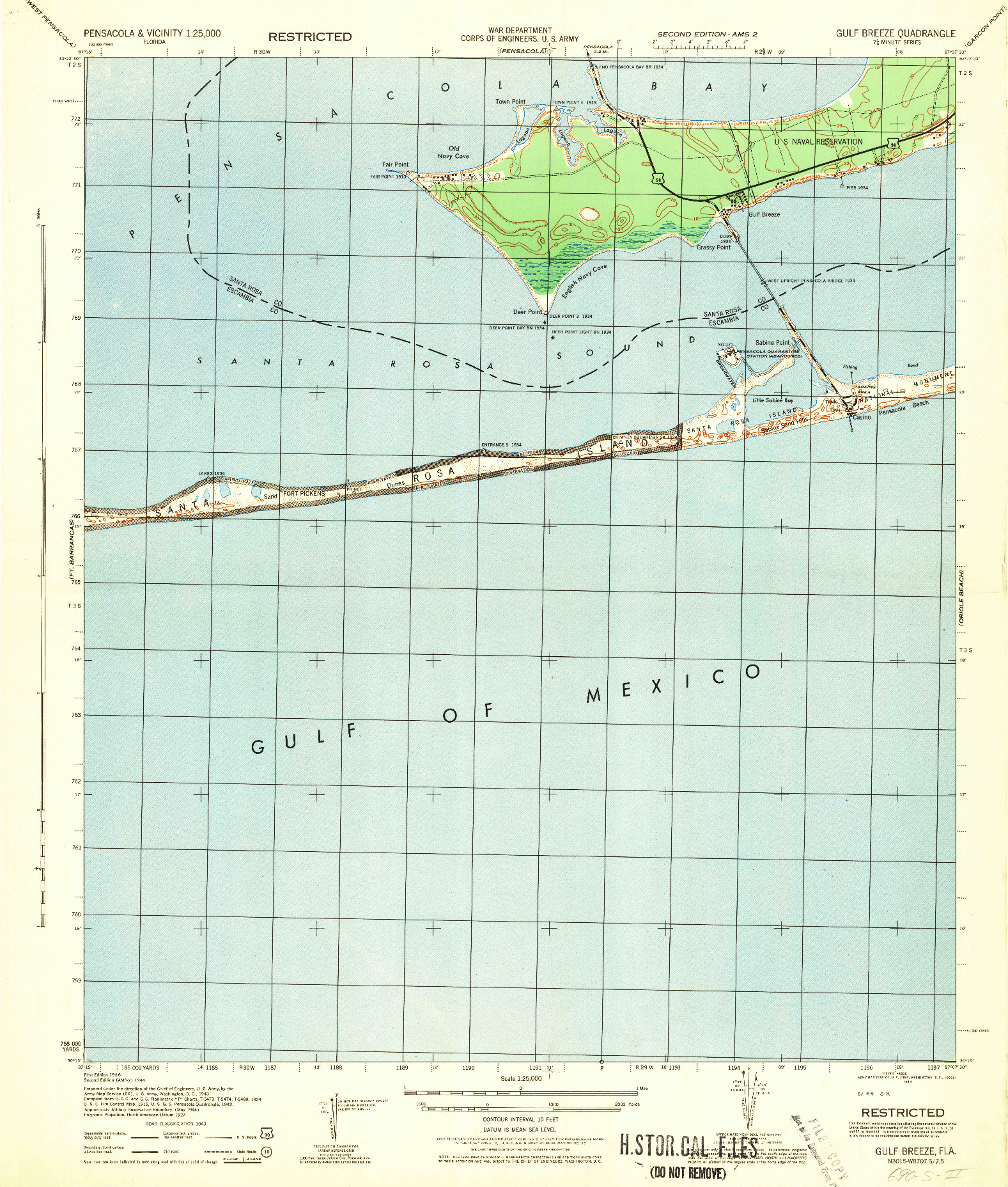 USGS 1:25000-SCALE QUADRANGLE FOR GULF BREEZE, FL 1944