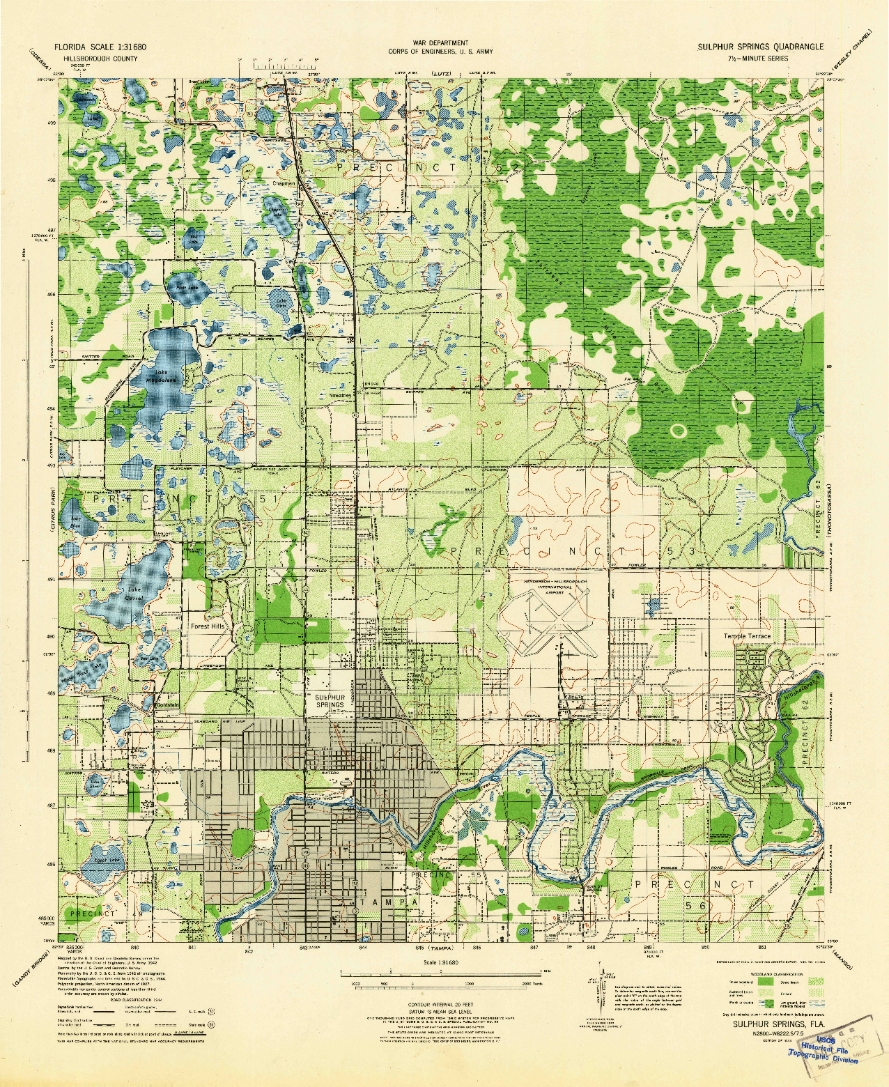 USGS 1:31680-SCALE QUADRANGLE FOR SULPHUR SPRINGS, FL 1944