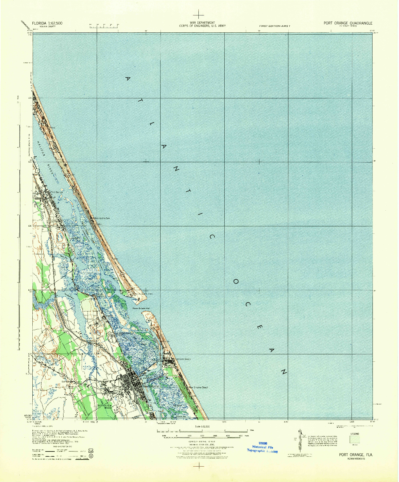 USGS 1:62500-SCALE QUADRANGLE FOR PORT ORANGE, FL 1944