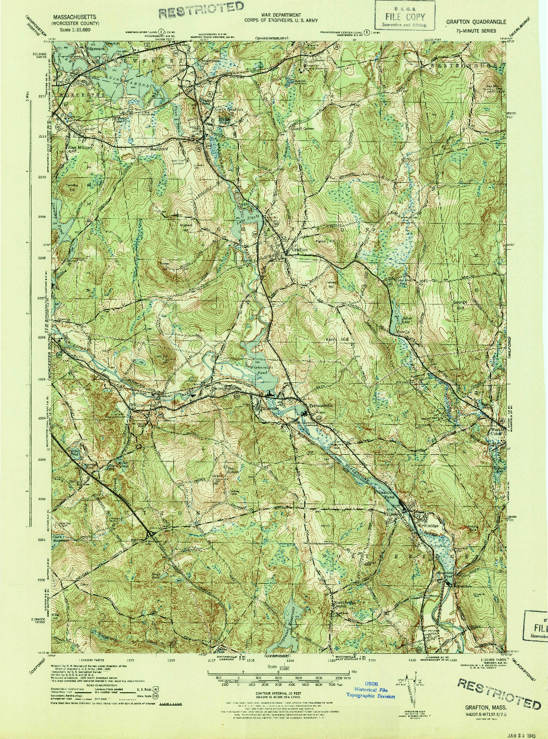 USGS 1:31680-SCALE QUADRANGLE FOR GRAFTON, MA 1944