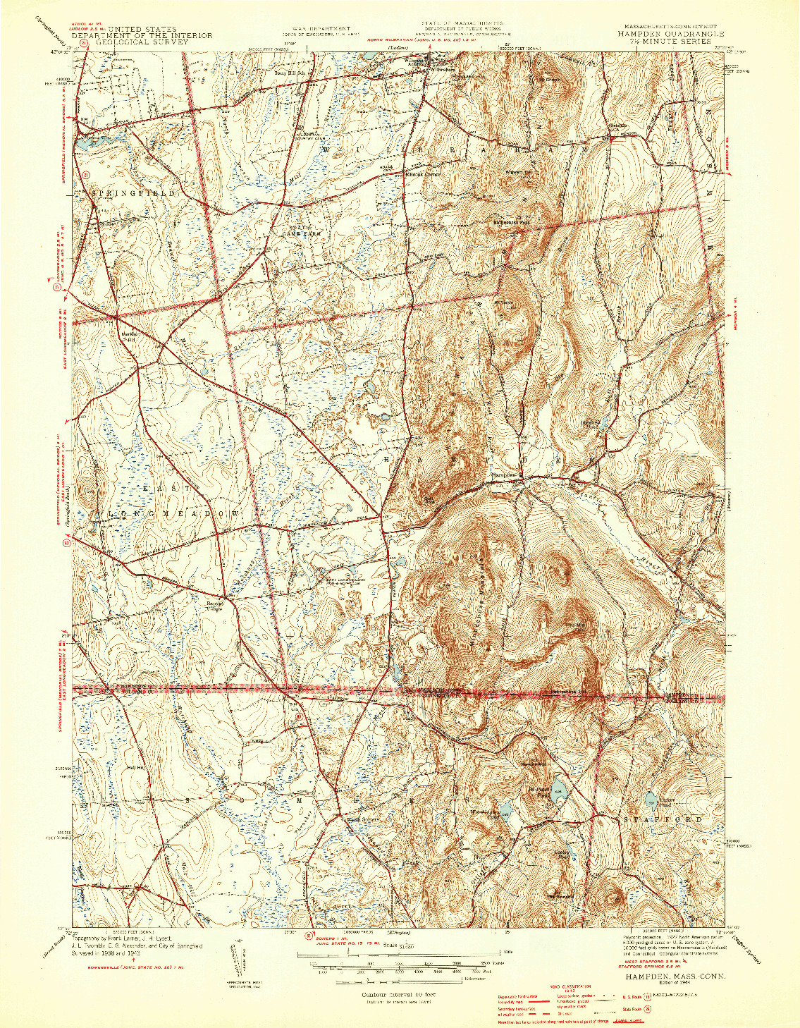 USGS 1:31680-SCALE QUADRANGLE FOR HAMPDEN, MA 1944