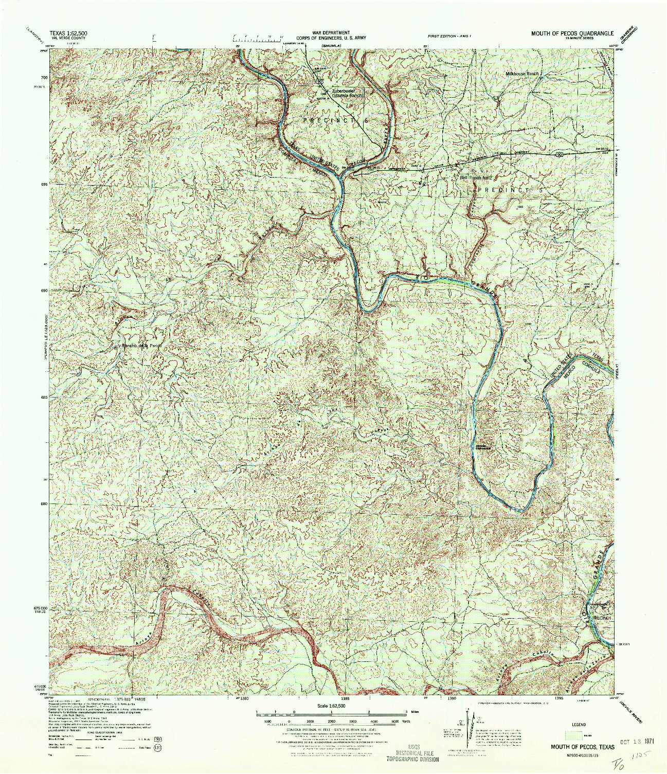 USGS 1:62500-SCALE QUADRANGLE FOR MOUTH OF PECOS, TX 1944