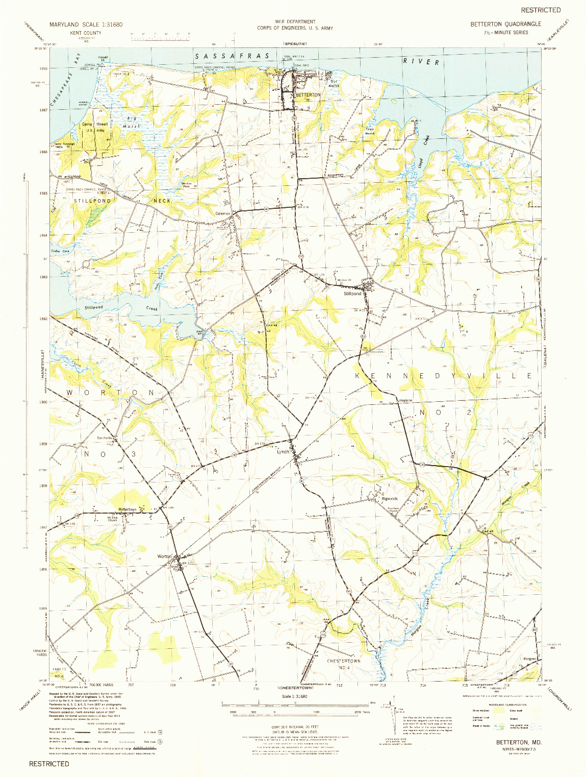 USGS 1:31680-SCALE QUADRANGLE FOR BETTERTON, MD 1944