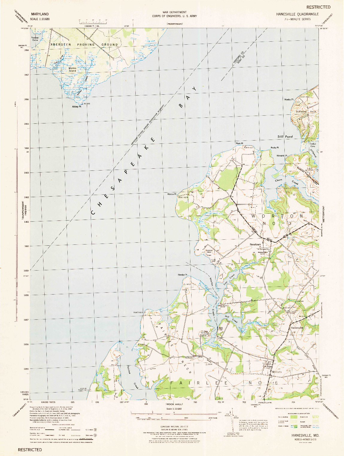 USGS 1:31680-SCALE QUADRANGLE FOR HANESVILLE, MD 1944