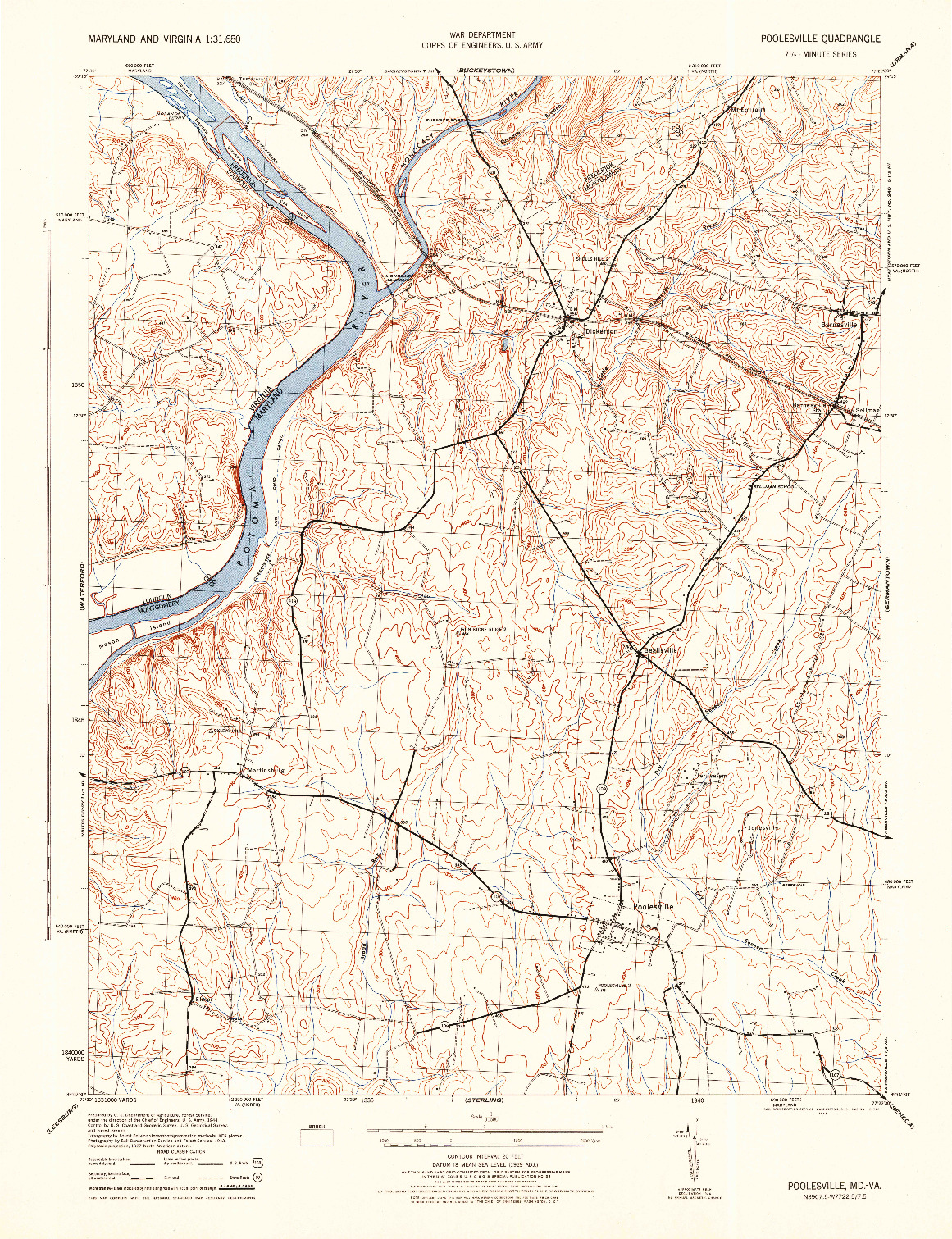 USGS 1:31680-SCALE QUADRANGLE FOR POOLESVILLE, MD 1944