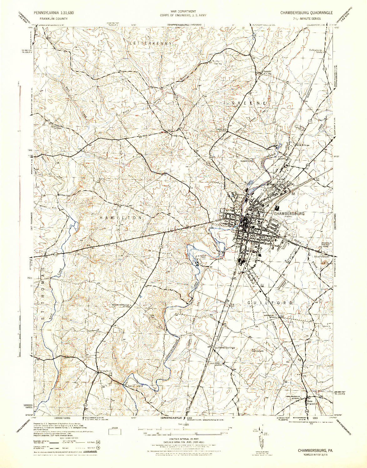 USGS 1:31680-SCALE QUADRANGLE FOR CHAMBERSBURG, PA 1944