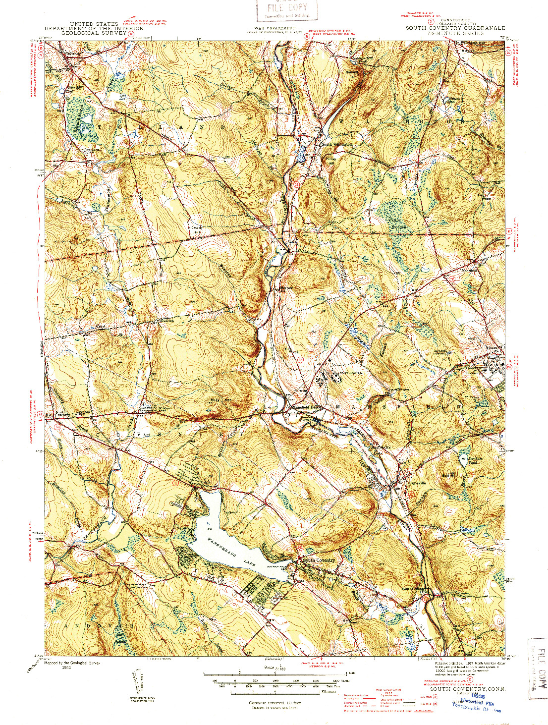 USGS 1:31680-SCALE QUADRANGLE FOR SOUTH COVENTRY, CT 1944