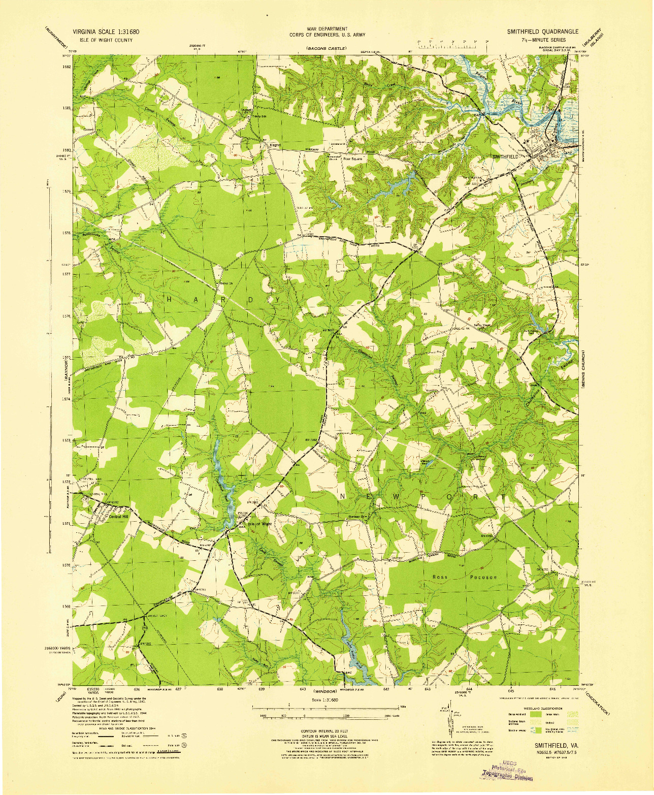 USGS 1:31680-SCALE QUADRANGLE FOR SMITHFIELD, VA 1945