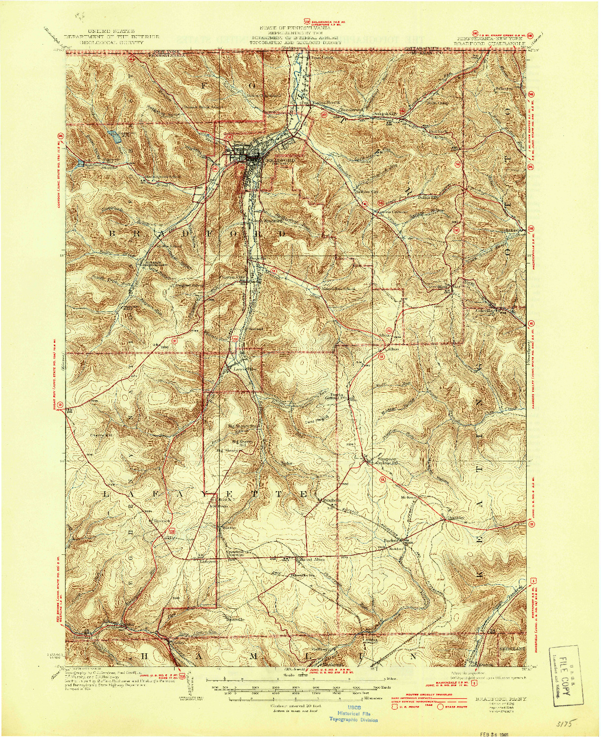 USGS 1:62500-SCALE QUADRANGLE FOR BRADFORD, PA 1926