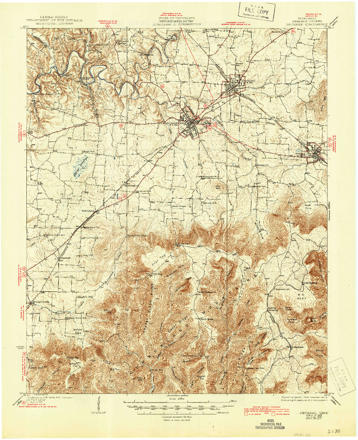 USGS 1:62500-SCALE QUADRANGLE FOR DECHERD, TN 1928