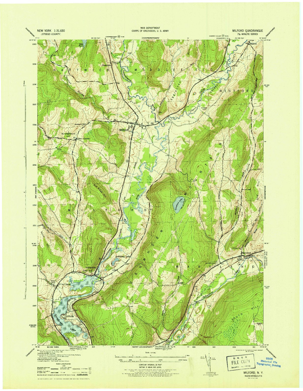 USGS 1:31680-SCALE QUADRANGLE FOR MILFORD, NY 1945