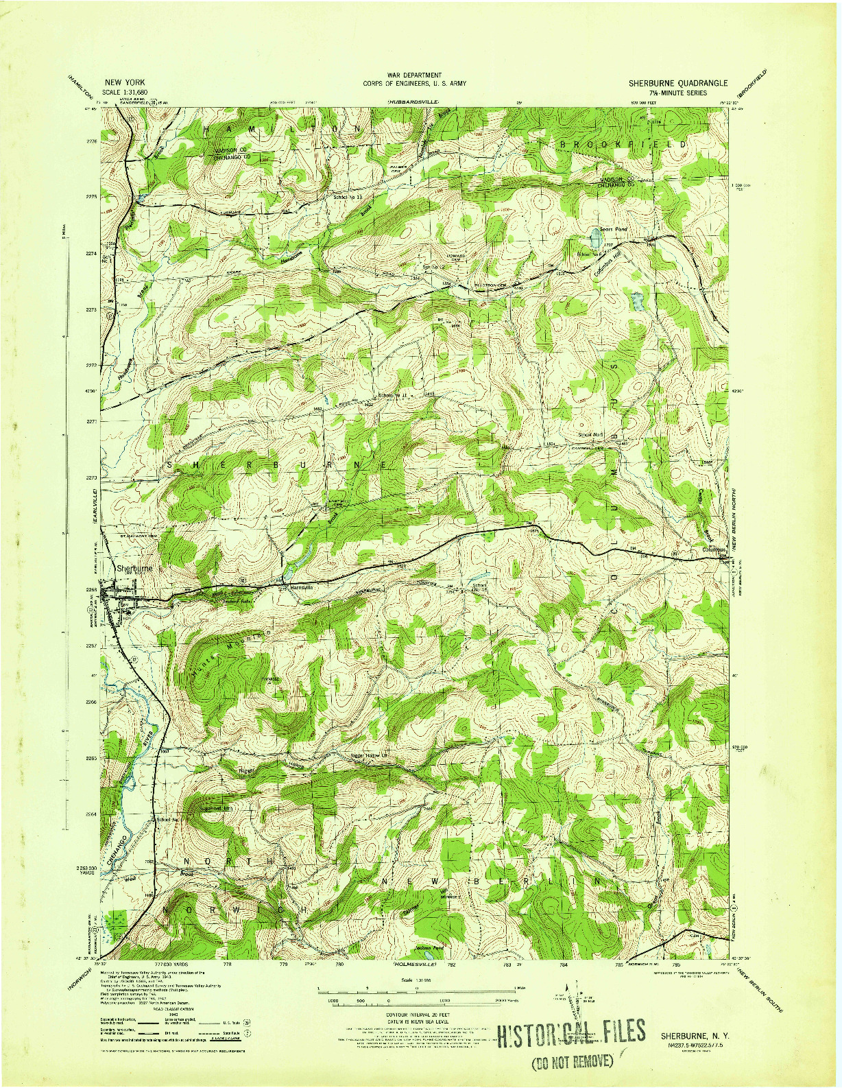 USGS 1:31680-SCALE QUADRANGLE FOR SHERBURNE, NY 1945