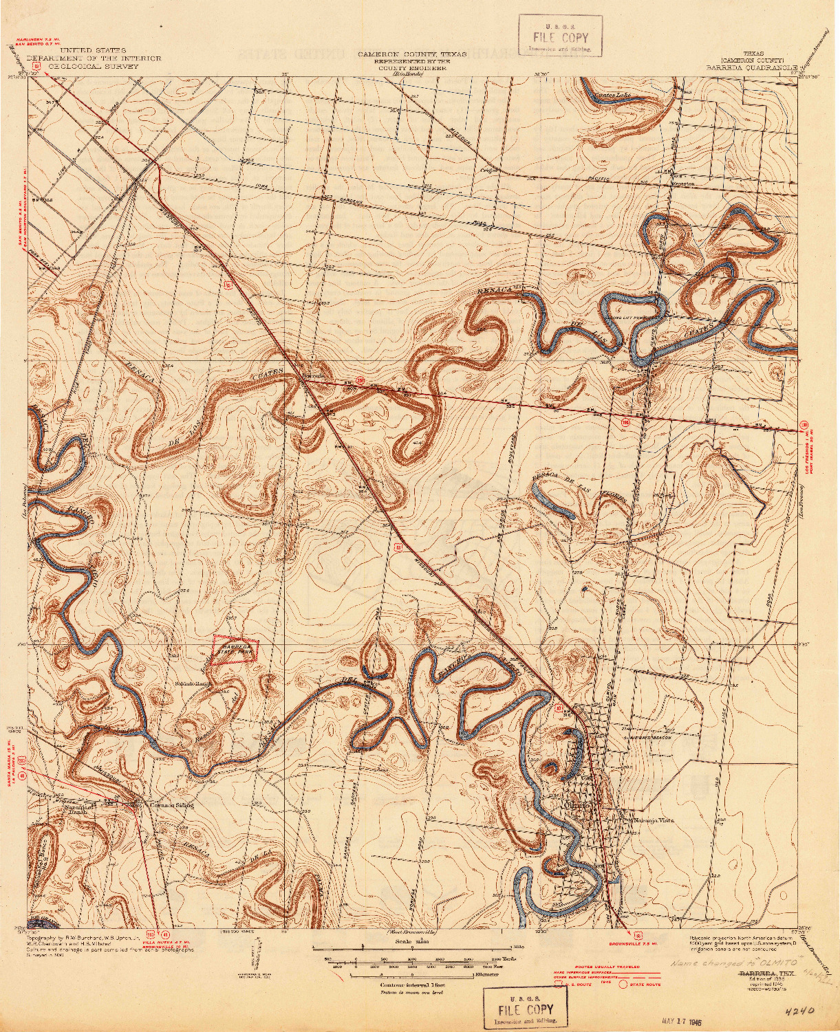 USGS 1:31680-SCALE QUADRANGLE FOR OLMITO, TX 1945
