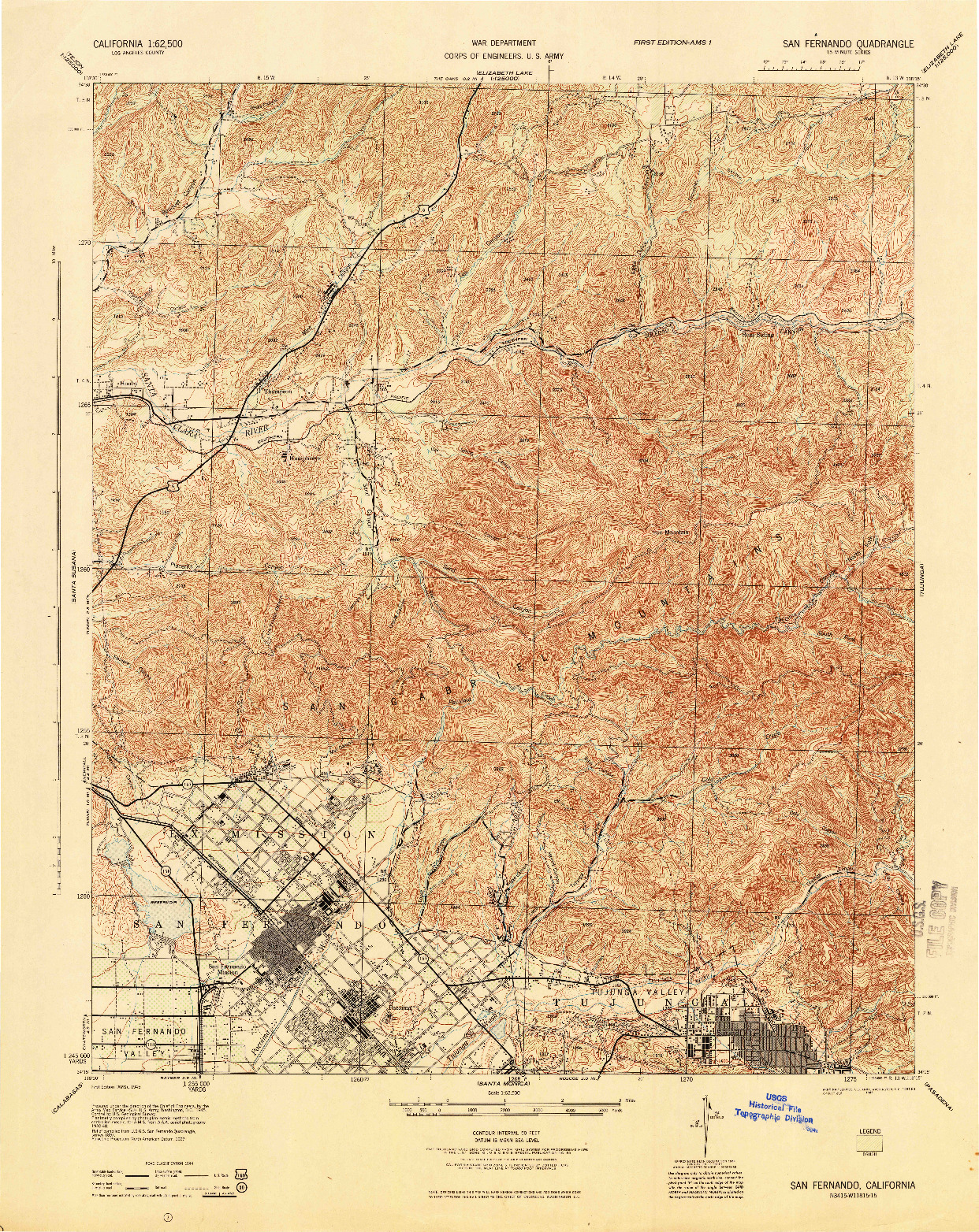 USGS 1:62500-SCALE QUADRANGLE FOR SAN FERNANDO, CA 1945