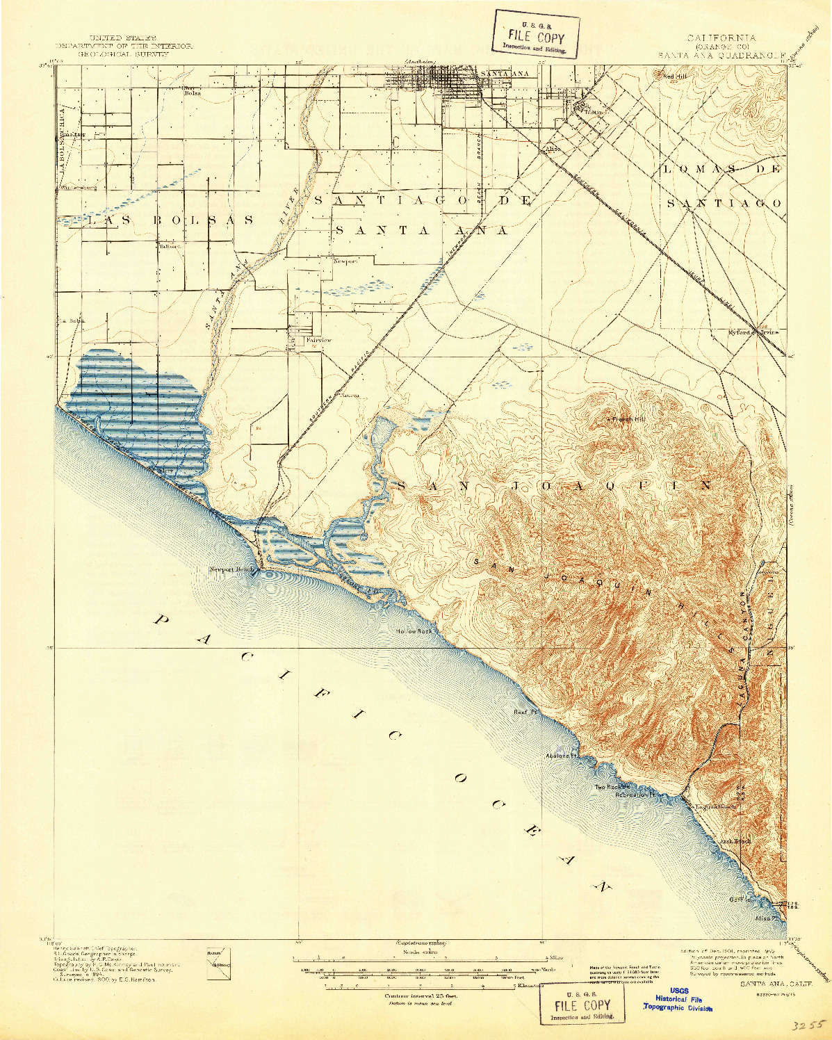 USGS 1:62500-SCALE QUADRANGLE FOR SANTA ANA, CA 1901