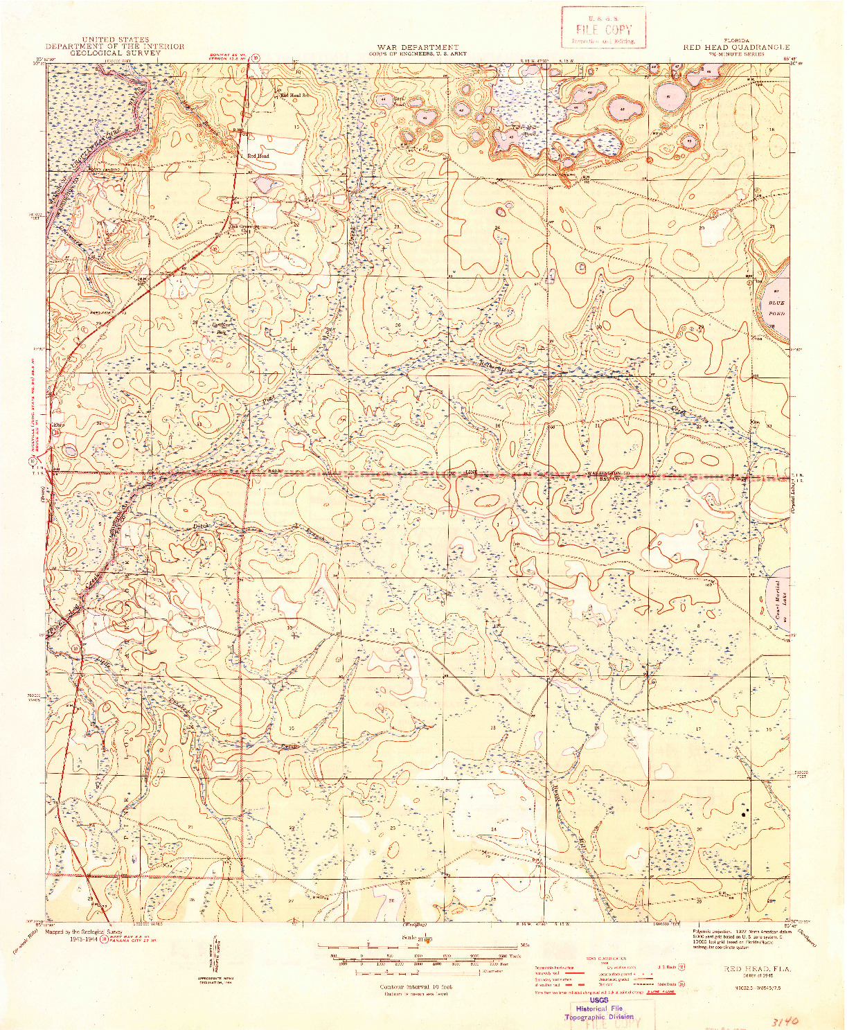 USGS 1:31680-SCALE QUADRANGLE FOR RED HEAD, FL 1945